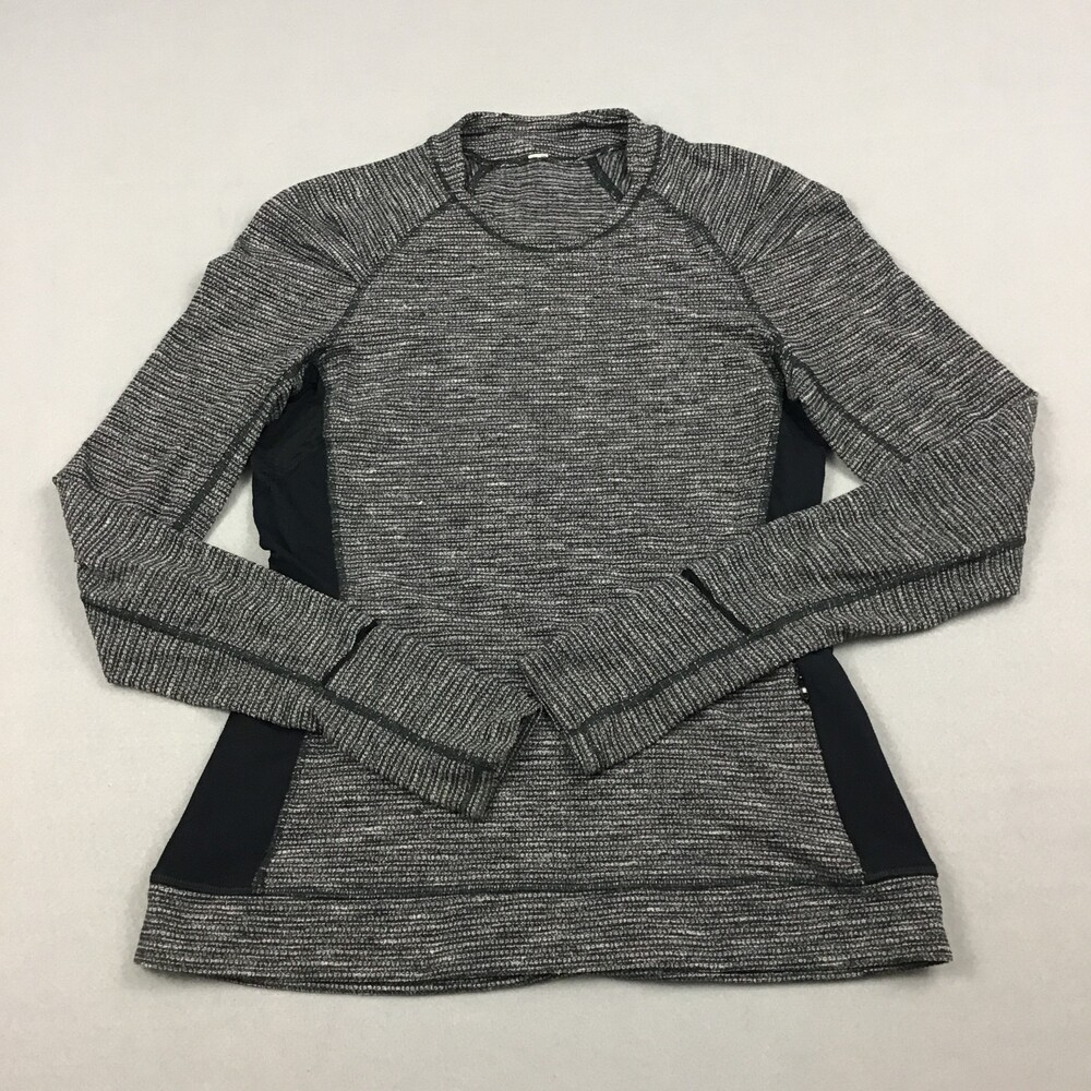 Lululemon Sweater Women 6 Black Long Sleeve Crew Seamless Running Zip Pocket